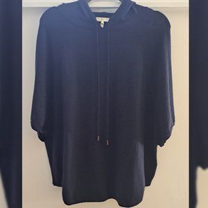 JOIE Navy Blue Wool Hooded Poncho Batwing Sweater